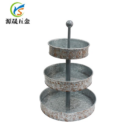 定制馬口鐵多層蛋糕盤歐式創(chuàng)意甜品臺(tái)圓形金屬鍍鋅鐵藝三層蛋糕盤