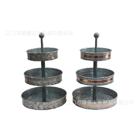 定制馬口鐵多層蛋糕盤歐式創(chuàng)意甜品臺(tái)圓形金屬鍍鋅鐵藝三層蛋糕盤