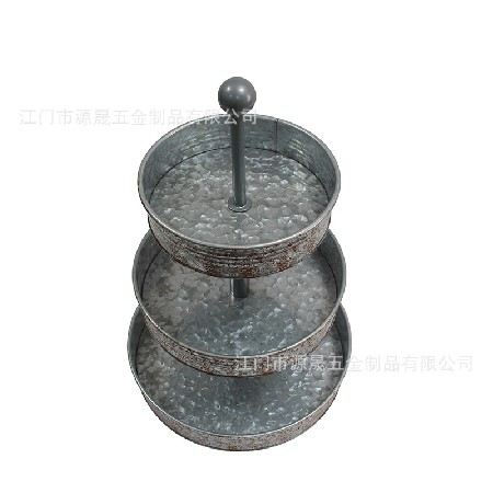 定制馬口鐵多層蛋糕盤歐式創(chuàng)意甜品臺(tái)圓形金屬鍍鋅鐵藝三層蛋糕盤