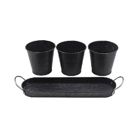 OEM定制花桶套裝 美式農(nóng)舍裝飾窗臺(tái)花盆 鍍鋅托盤(pán)小鐵皮花盆