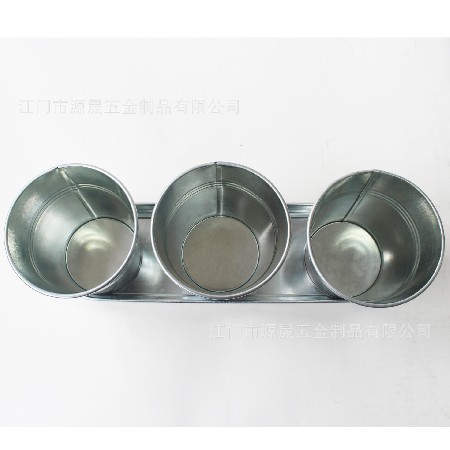 跨境北歐鐵皮花桶家居桌面式圓形復古鍍鋅鐵皮工藝金屬套裝花盆