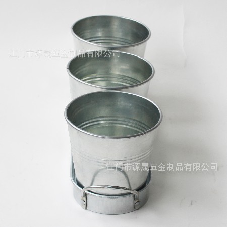 跨境北歐鐵皮花桶家居桌面式圓形復古鍍鋅鐵皮工藝金屬套裝花盆